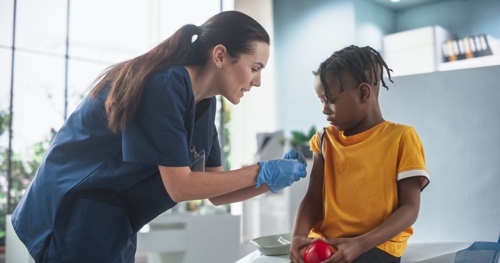doctor and child preparing for winter flu season in Rockville